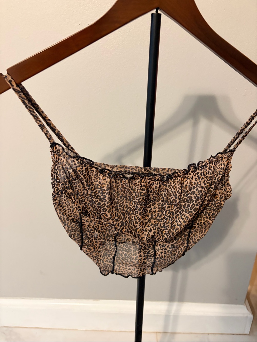 SHEIN Leopard Print Sheer Cami Crop Top - Tan & Black